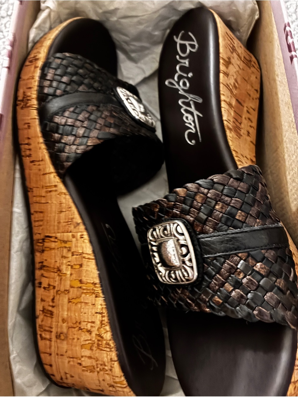Brighton Women’s Braided Woven Slide Sandal with Decorative Buckle